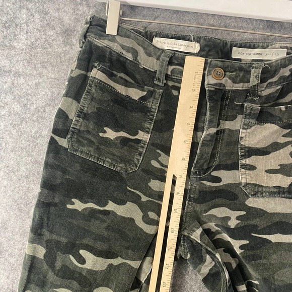 Anthropologie Pants 29 Green Camo Print Corduroy Pilcro Skinny High Rise - Picture 7 of 13